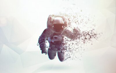 Astronaut valt uiteen in stofafbeeldingen