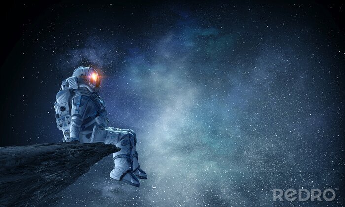 Canvas Astronaut zittend op een rots