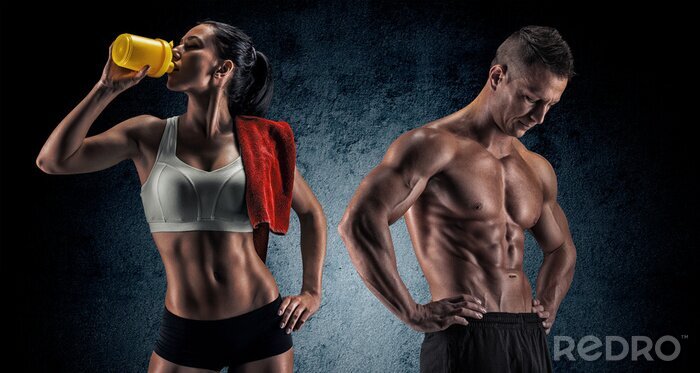 Canvas Atletische man en vrouw na fitness oefening