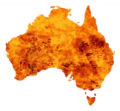 Canvas Australië kaart met de Achtergrond van Vlammen