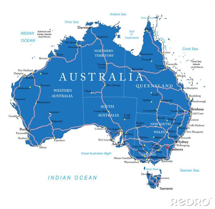 Canvas Australië wegenkaart
