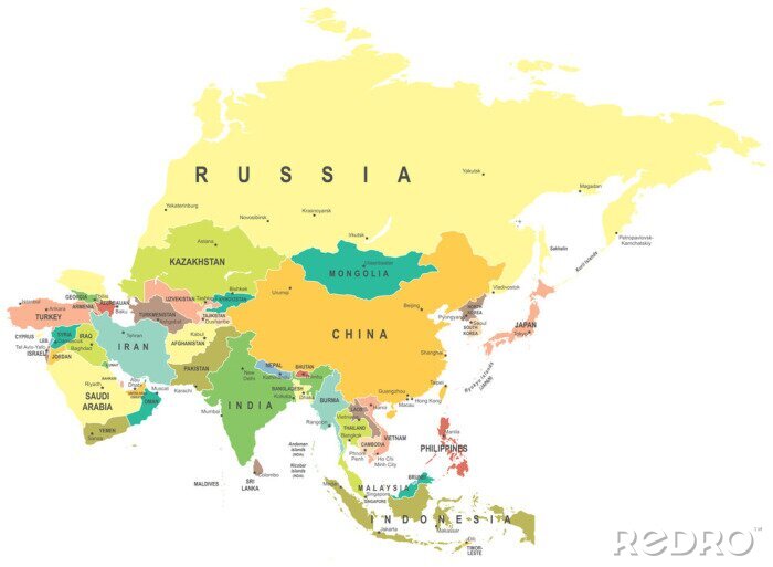 Canvas Azië kaart - zeer gedetailleerde vector illustratie.