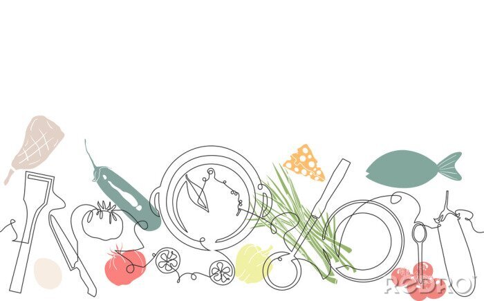 Canvas Background with Utensils and Food. Cooking Pattern. Vector illustration.