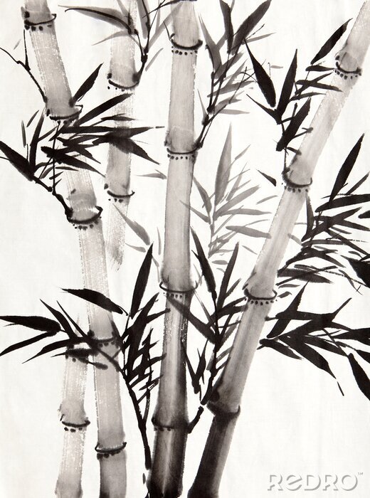Canvas Bamboe met duidelijke zwarte bladeren