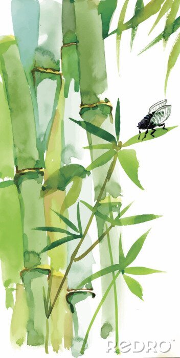 Canvas Bamboe natuurmotieven met insecten