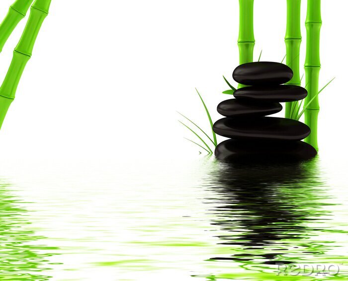 Canvas Bamboe zwarte stenen en water