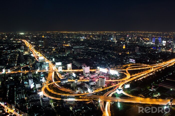 Canvas Bangkok Expressway en Highway bovenaanzicht in de nacht, Thailand