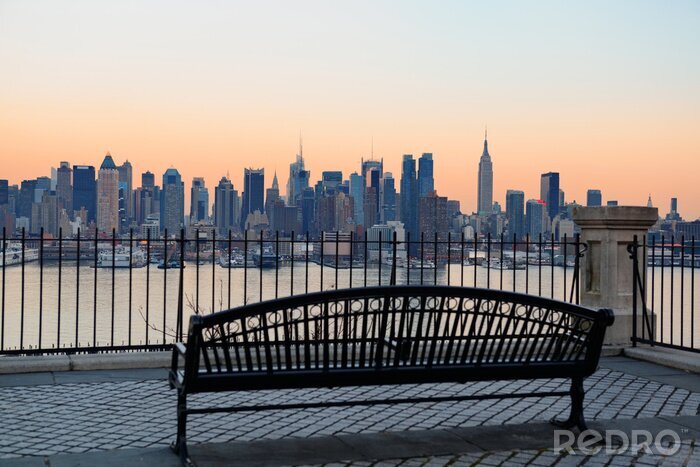 Canvas Bankje met uitzicht op New York