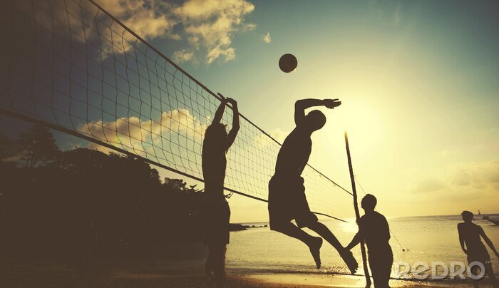 Canvas Beach Volleybal op Sunset Plezier Concept