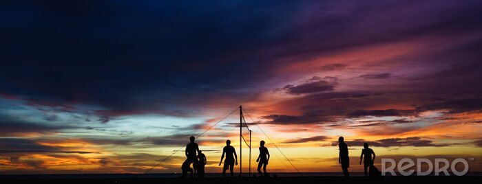 Canvas Beachvolleybal silhouet bij zonsondergang