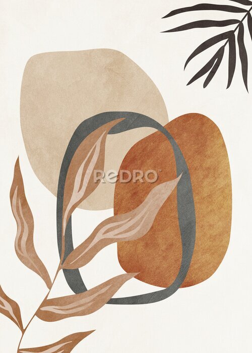 Canvas Beautiful abstract digital art geometric, modern and colorful, nature, botanical, tropical, leaves