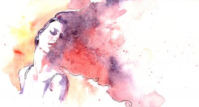 Canvas Beautiful woman face. watercolor illustration