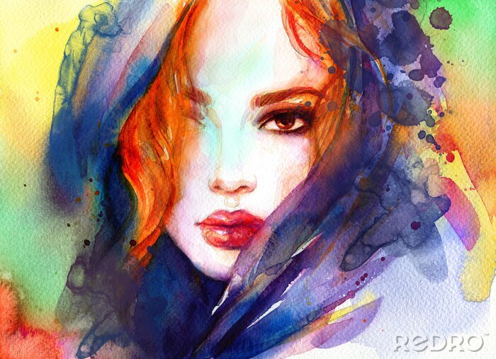 Canvas beautiful woman. fashion illustration. contemporary watercolor painting
