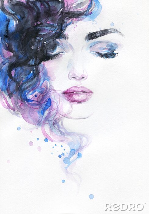 Canvas beautiful woman. fashion illustration. watercolor painting