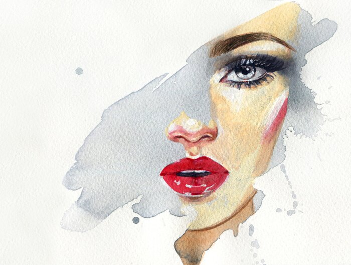 Canvas Beautiful woman. fashion illustration. watercolor painting