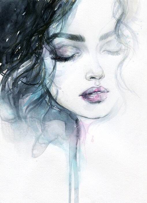 Canvas Beautiful woman. fashion illustration. watercolor painting