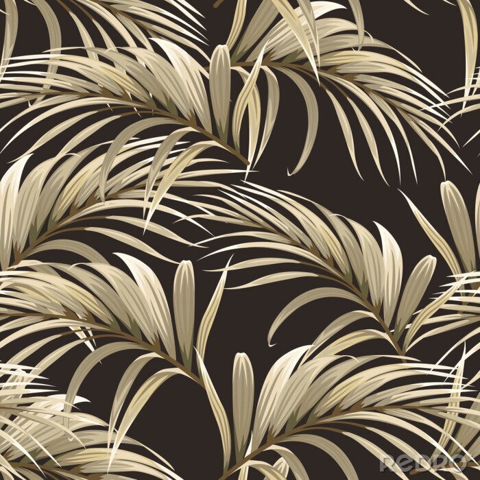 Canvas Beige palmbladeren op een donkere achtergrond