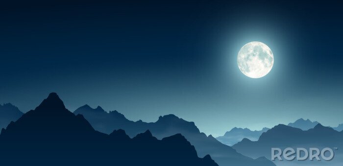 Canvas Bergtoppen in het licht van de volle maan