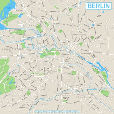 Sticker Berlin Kaart en navigatiepictogrammen zeer gedetailleerde vector straat kaart van Berlijn. Het is inclusief: - straten - parken - namen van onderdistricten - water object namen