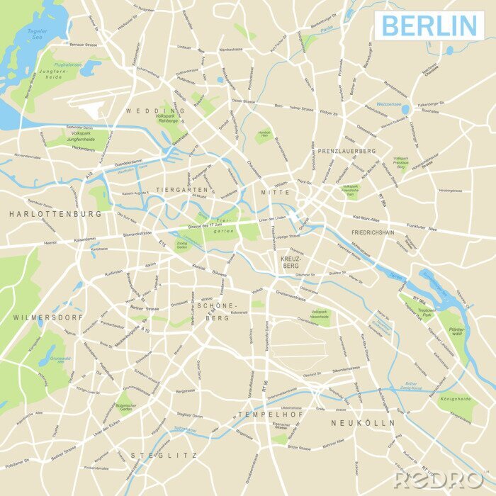 Canvas Berlin Kaart - vector illustratie
