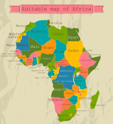 Canvas Bewerkbare kaart van Afrika met alle landen.