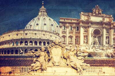 Canvas bezienswaardigheden van Rome - foto in artistieke retro stijl