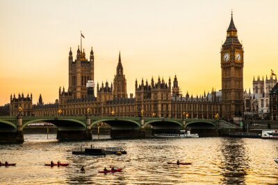 Canvas Big Ben Clock Tower en het huis van het Parlement in City of Westminster,