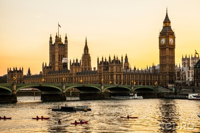 Canvas Big Ben Clock Tower en het huis van het Parlement in City of Westminster,