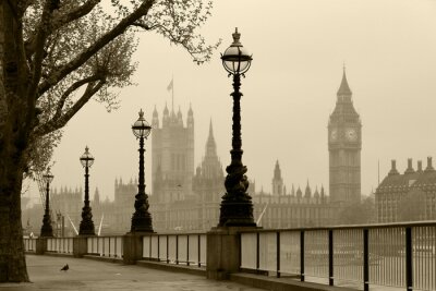 Canvas Big Ben en Houses of Parliament, Londen in de mist