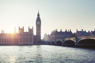 Canvas Big Ben en Westminster bij zonsondergang, Londen, UK