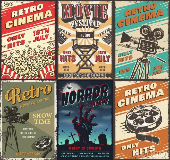 Canvas Bioscoop set van posters
