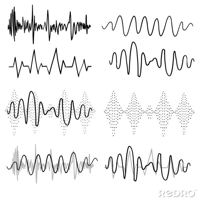 Canvas Black sound waves. Music audio frequency, voice line waveform, electronic radio signal, volume level symbol handdrawn doodle vector