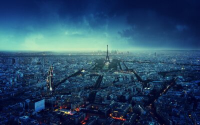 Blauw panorama van Parijs