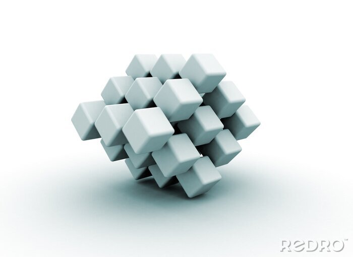 Canvas Blauwe 3D kubussen