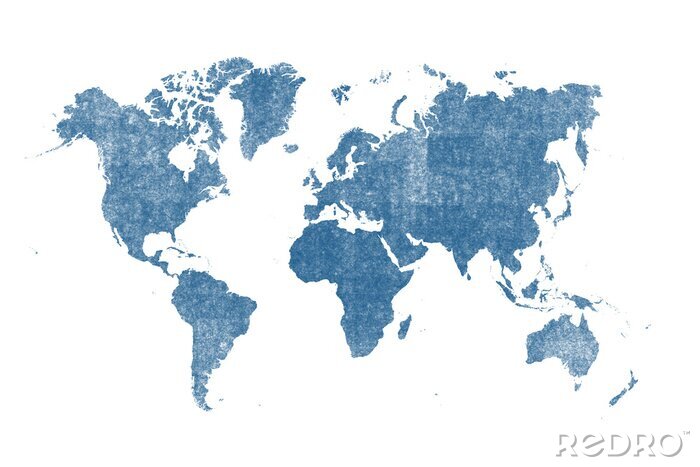 Canvas blauwe aquarel wereldkaart geïsoleerd op een witte achtergrond