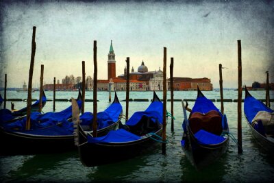 Canvas Blauwe gondels in Venetië