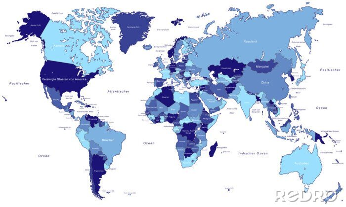Canvas Blauwe landen op de kaart
