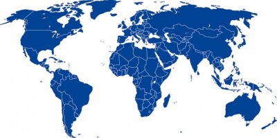 Blauwe wereldkaart met grenzen