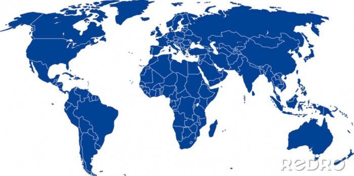 Canvas Blauwe wereldkaart met grenzen