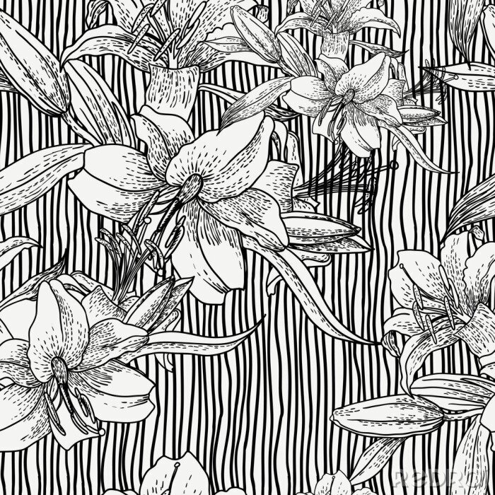 Canvas Bloemen in zwart-wit