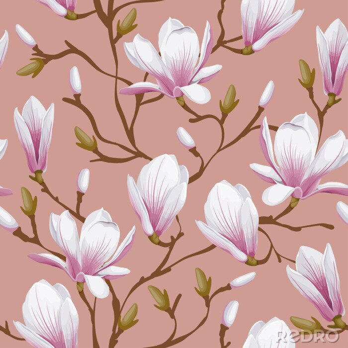 Canvas Bloemen naadloze patroon - magnolia