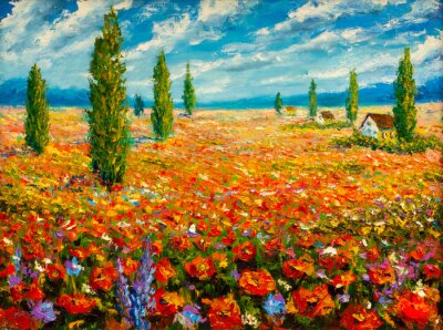 Canvas Bloemen schilderijen monet schilderij claude impressionisme verf landschap bloem weide olie