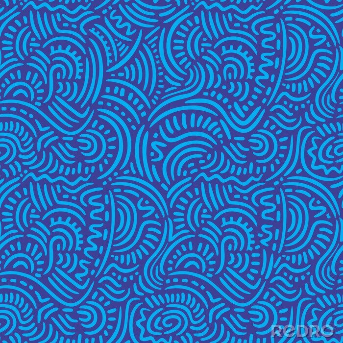Canvas Blue Doodle Lijnen Naadloze Patroon