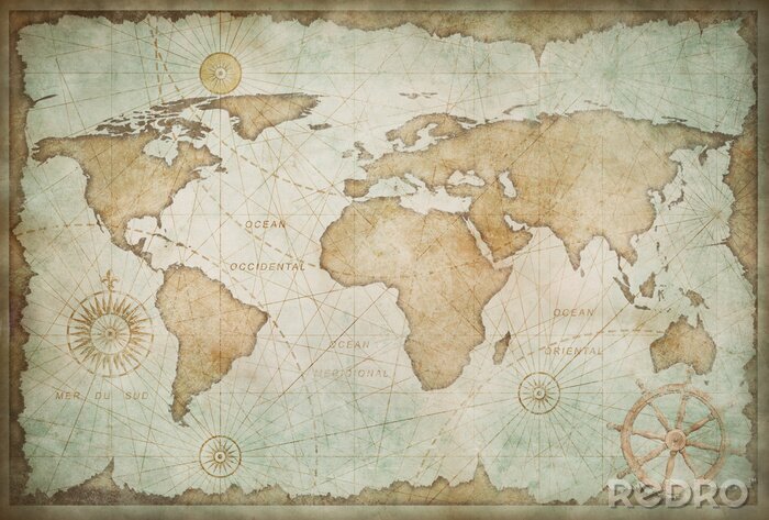 Canvas Blue worn vintage world map illustration