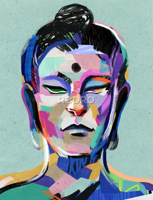 Canvas Boeddha als abstracte collage