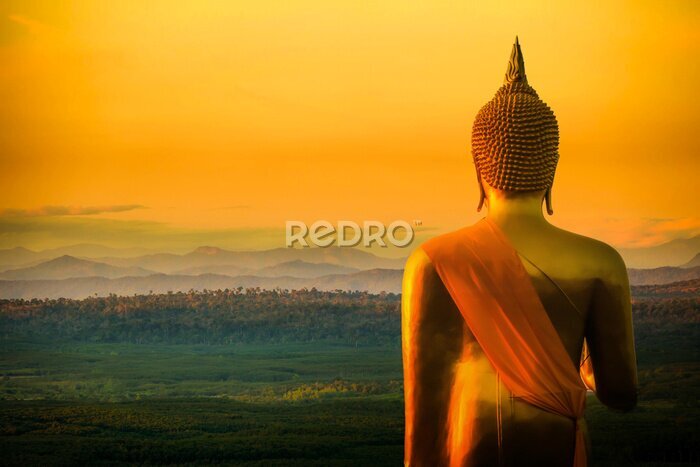 Canvas Boeddha met prachtig landschap op de achtergrond