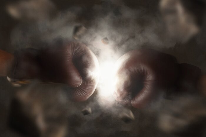 Canvas bokshandschoenen in de mist