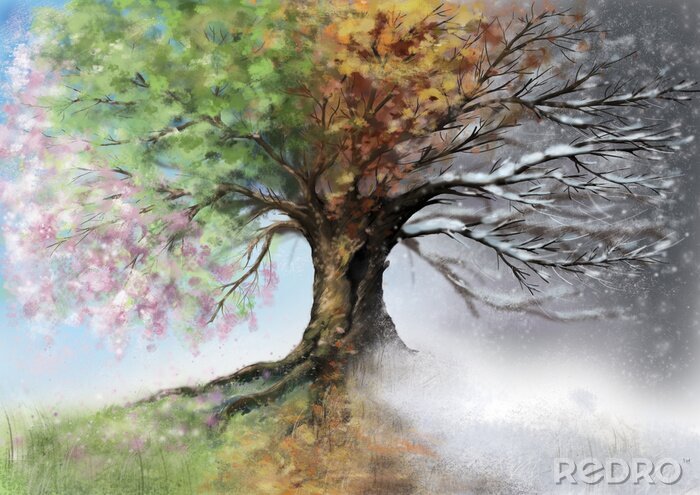 Canvas Bomen in de vier seizoenen