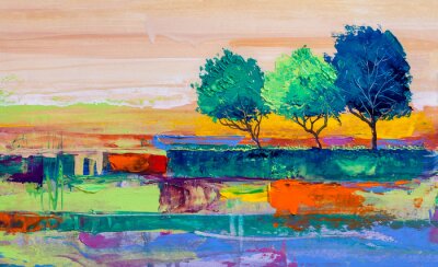 Bomen, olieverfschilderij, artistieke achtergrond
