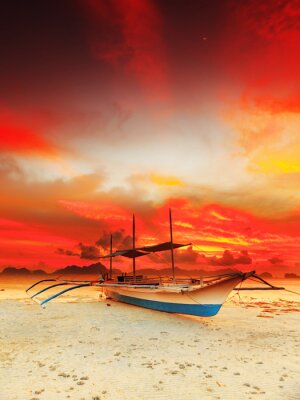Canvas Boot bij zonsondergang